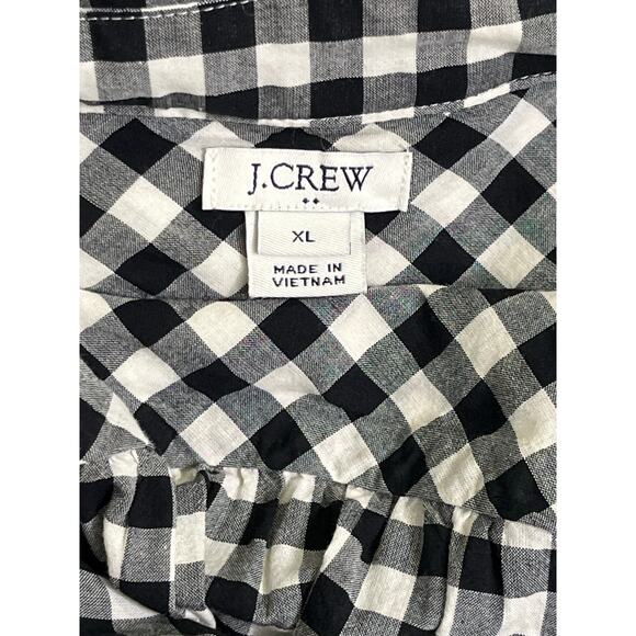 J.Crew Black White Gingham Button Down Shirt Women’s XL 100% Cotton Tie Front - Picture 2 of 8